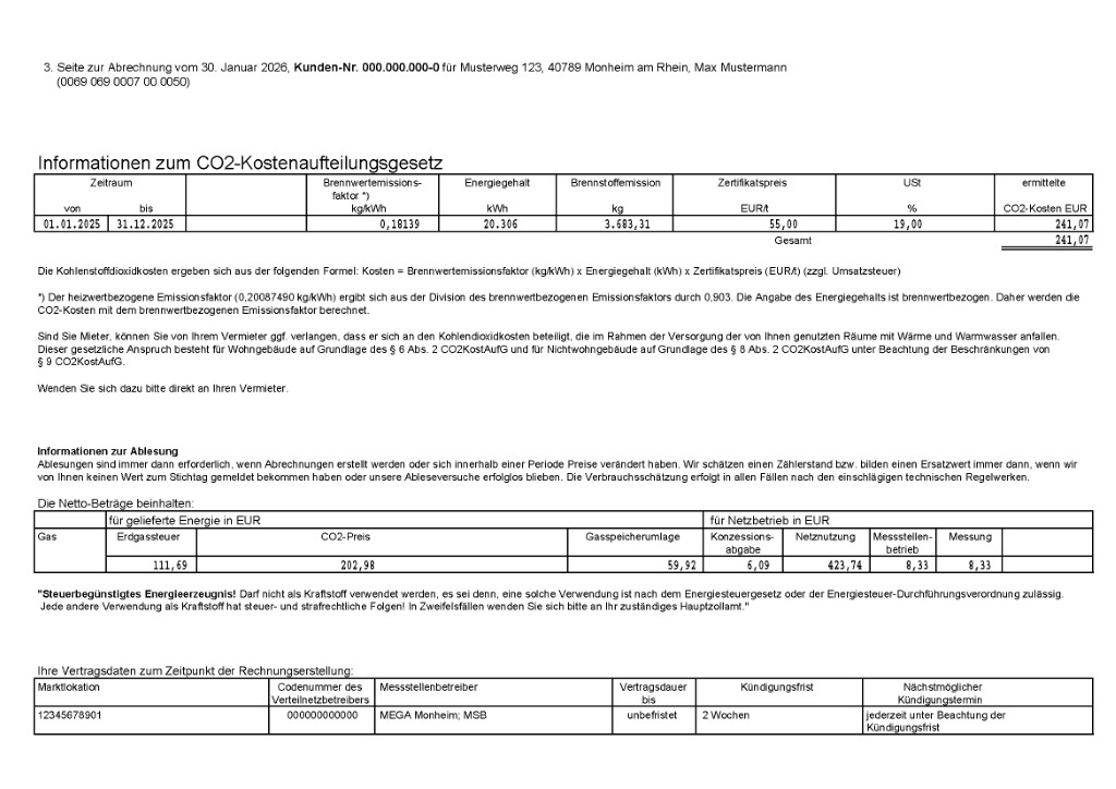 Musterrechnung Grundversorgung Erdgas Seite 3