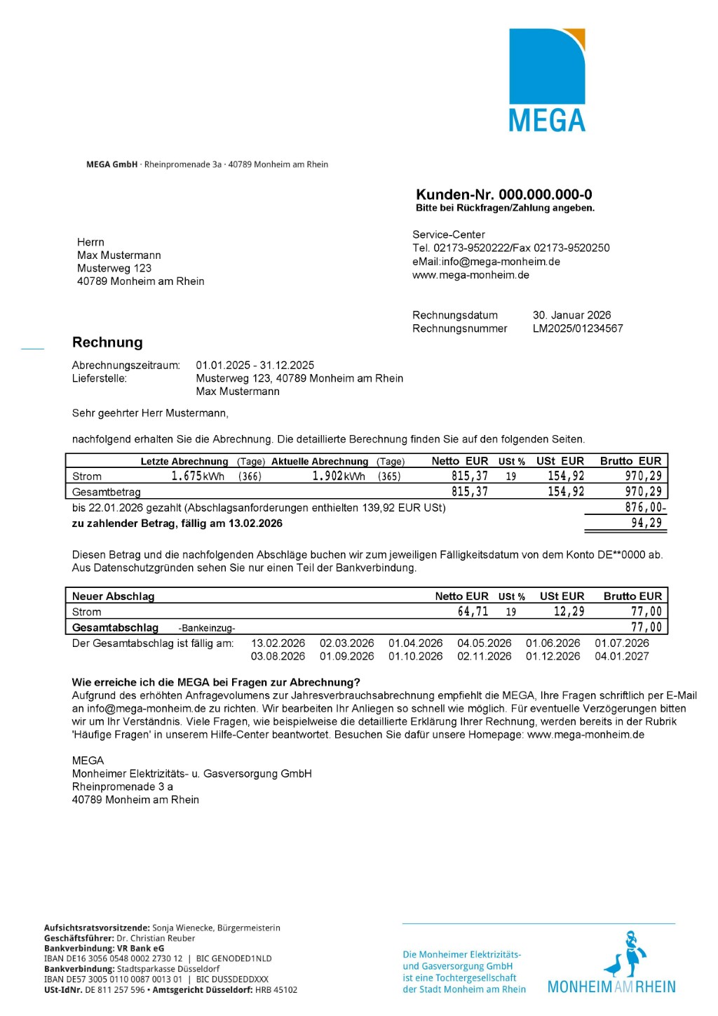 Musterrechnung Grundversorgung Strom Seite 1